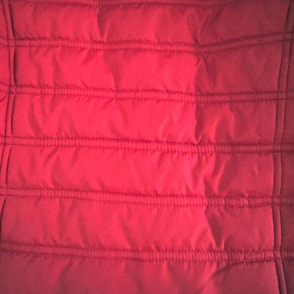Red Quilted Puffer Jacket Sz S Black Fur Trim Floral Outdoor Winter Gorp Utility - Picture 8 of 14